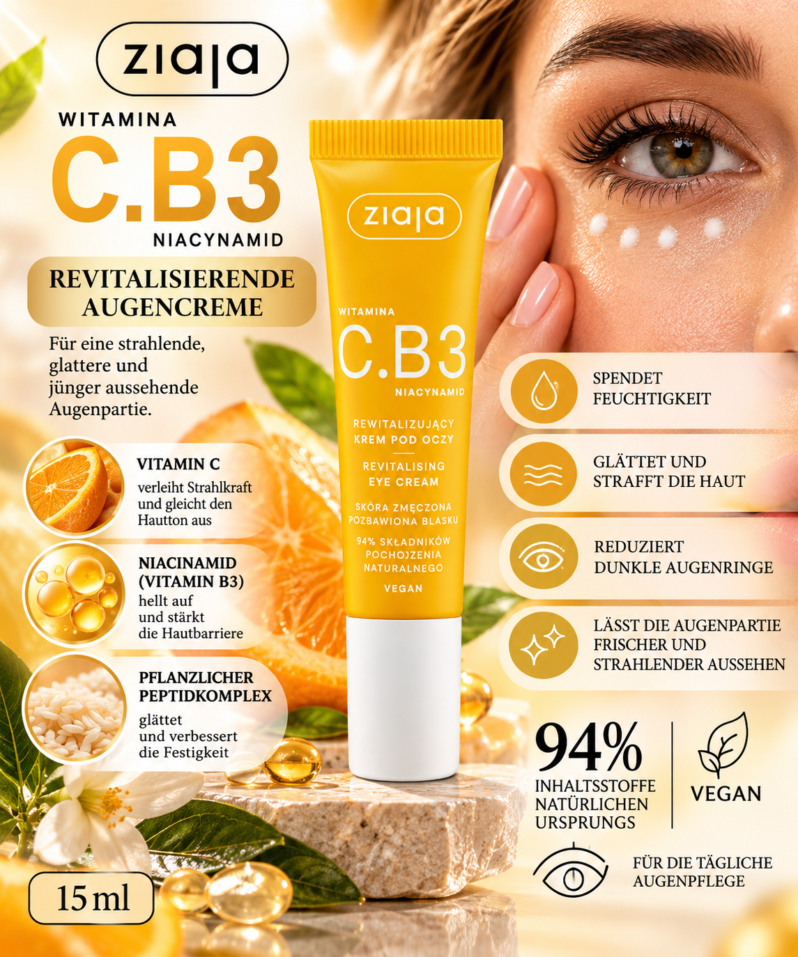 Ziaja Witamina C.B3 Niacynamid Revitalisierende Augencreme 15 ml