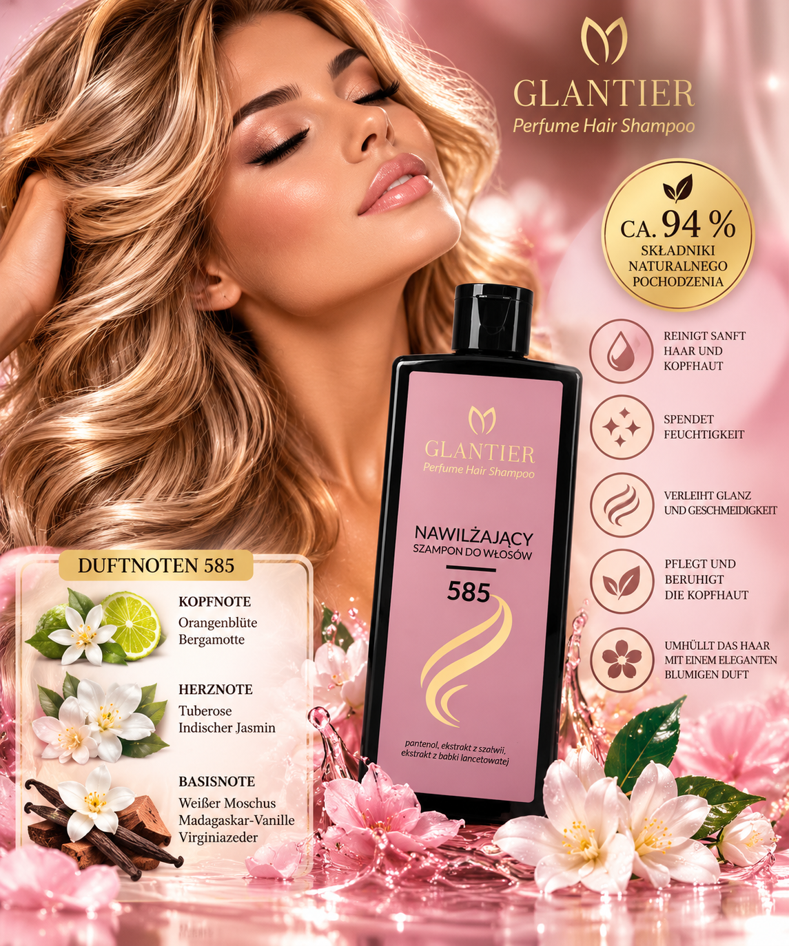 Feuchtigkeitsspendendes Shampoo Glantier 585 - 300 ml