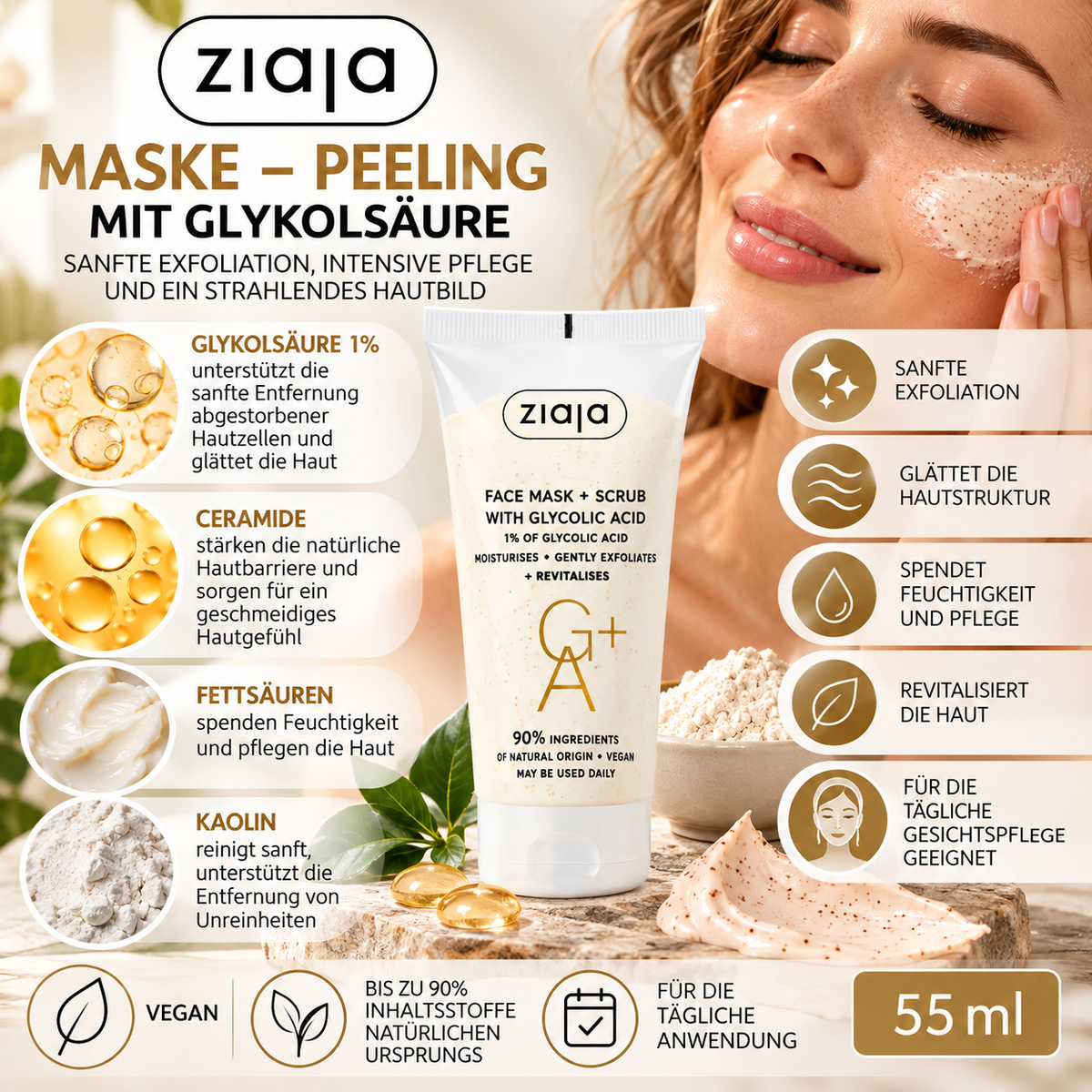Ziaja Mask - Peeling met glycolzuur 55 ml