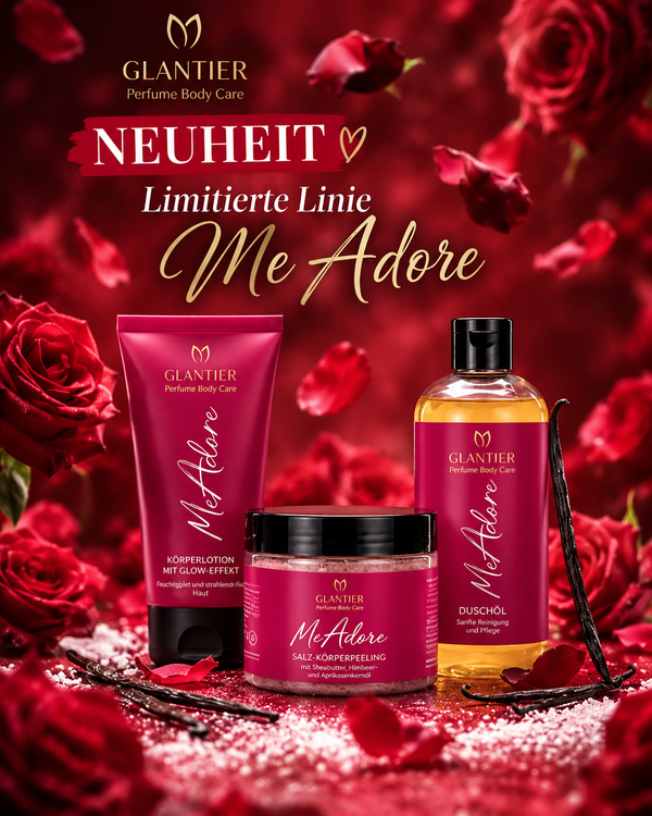 Glantier Geschenkset Me Adore - Duschöl, Peeling & Körperlotion (Glow-Effekt)