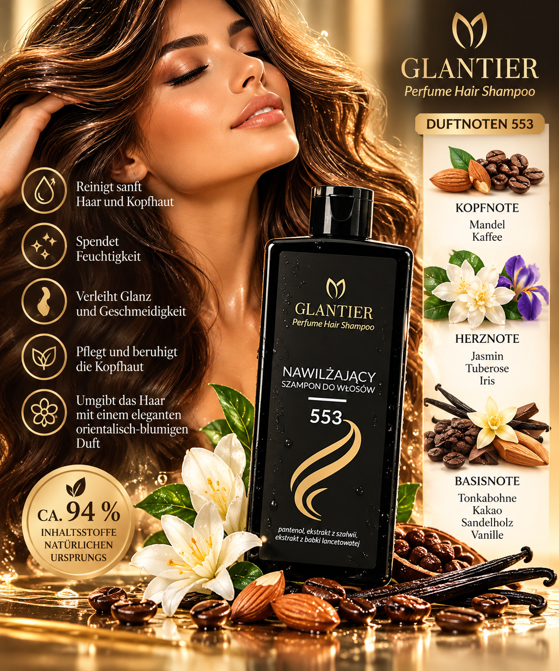 Feuchtigkeitsspendendes Shampoo Glantier 553 - 300 ml