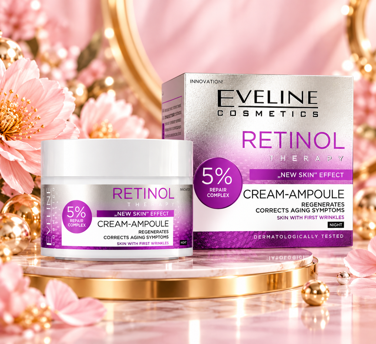 Eveline Cosmetics Retinol Therapy – Creme-Ampulle mit Retinol und 5 % Reparaturkomplex