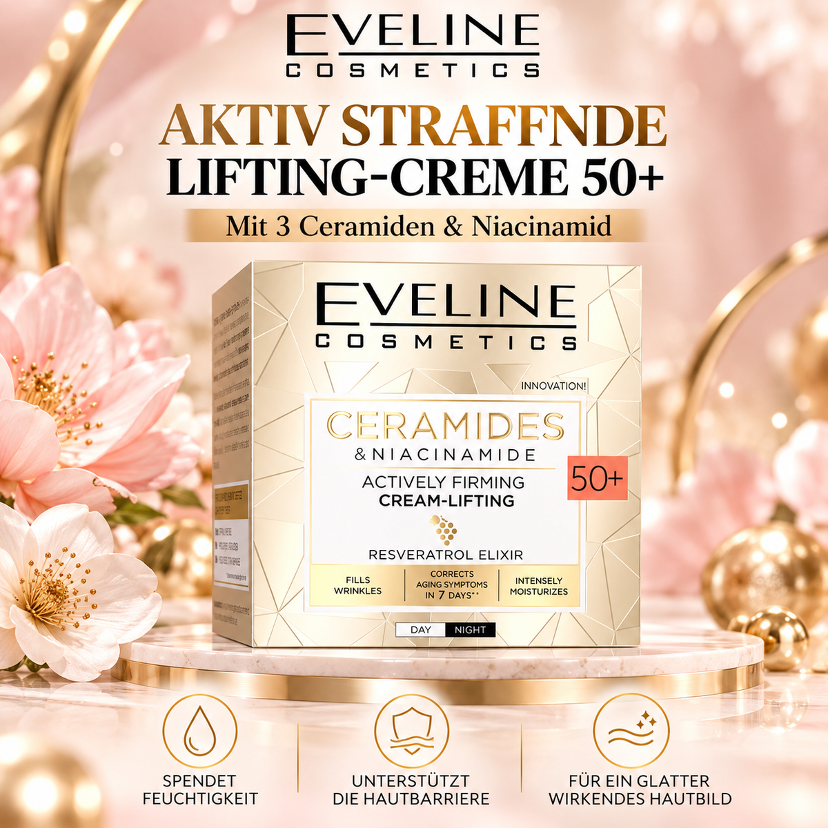 Eveline Cosmetics – Aktiv straffende Lifting-Creme 50+ mit Ceramiden und Niacinamid