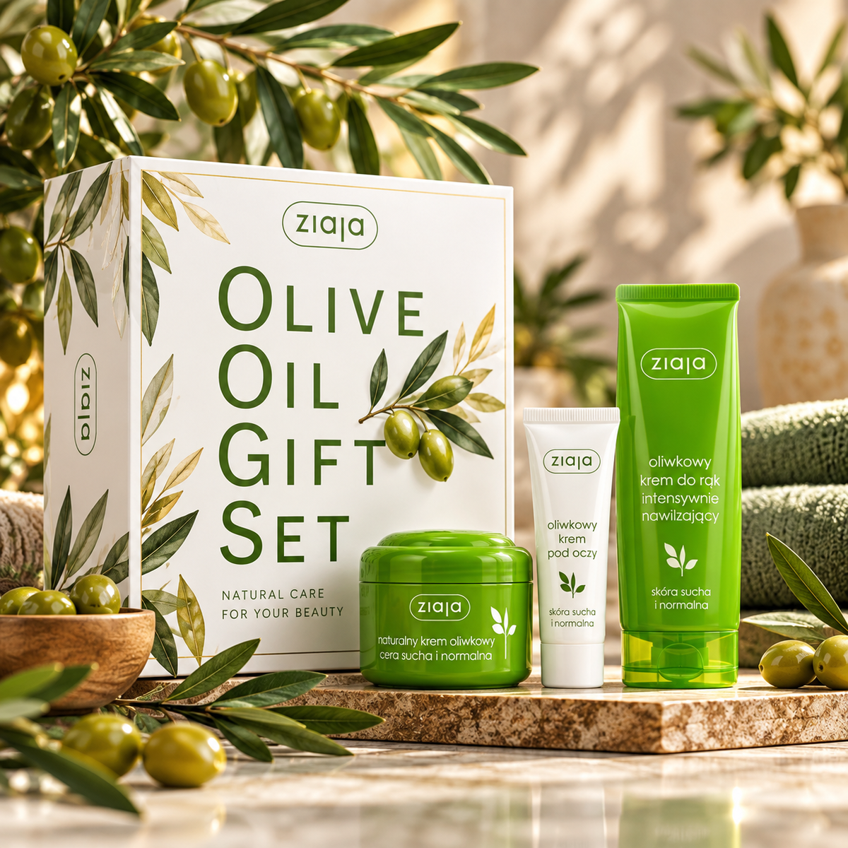 Ziaja Olive Geschenkset: Handcreme 80 ml + Gesichtscreme 50 ml + Augencreme 15 ml