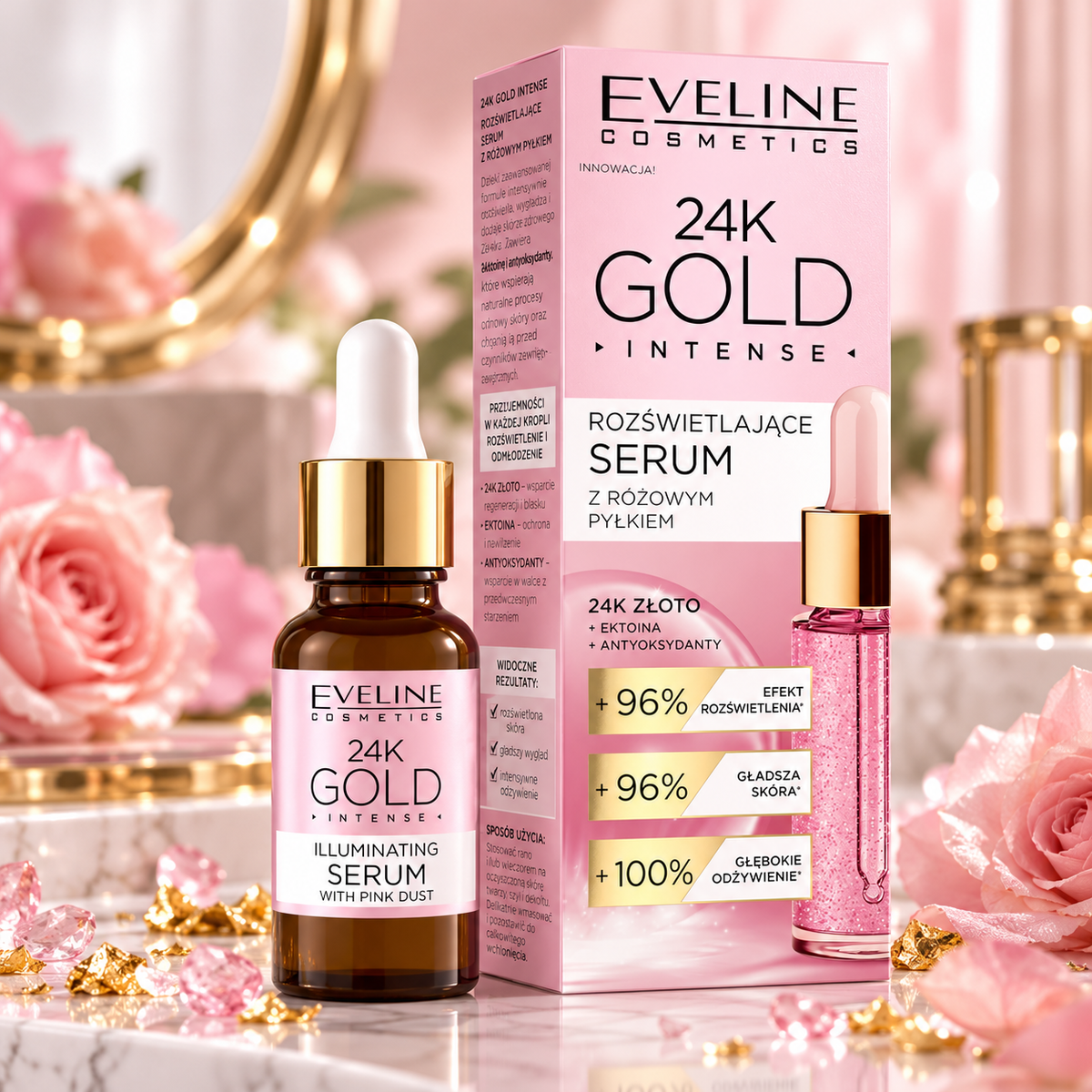 Eveline Cosmetics Illuminating Serum mit rosa Puder – Strahlender Glow