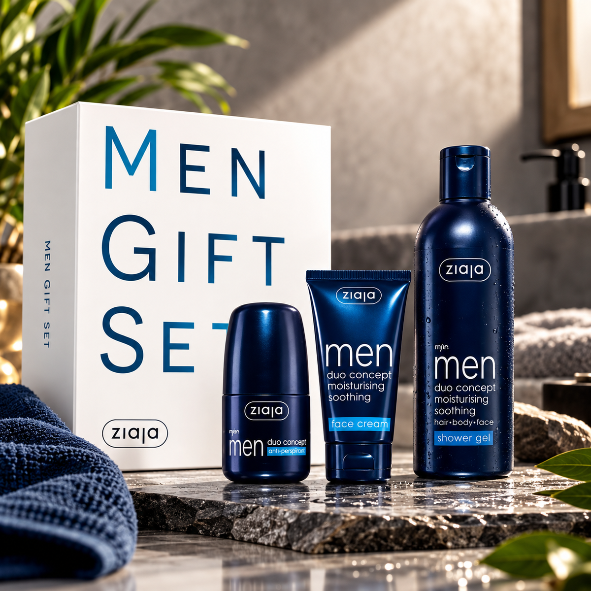Ziaja Men Geschenkset: Antitranspirant 60 ml + Gesichtscreme 50 ml + Duschgel 300 ml