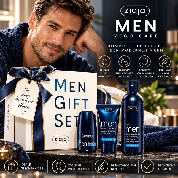 Ziaja Men Geschenkset: Antitranspirant 60 ml + Gesichtscreme 50 ml + Duschgel 300 ml